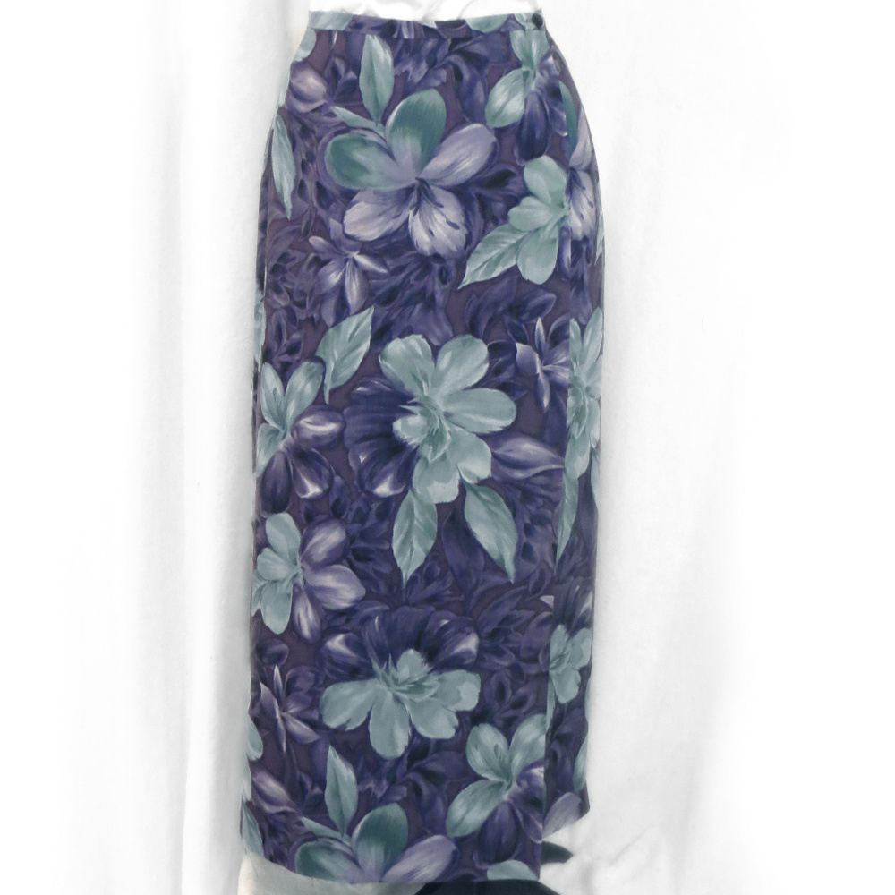 70’s Blue and Purple Floral Wrap Skirt by Queen Casuals main image 0